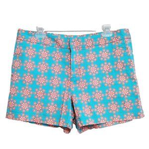 Sigrid Olsen Womens Chino Short Size 6 Blue Cotton Geometric Print Mid Rise